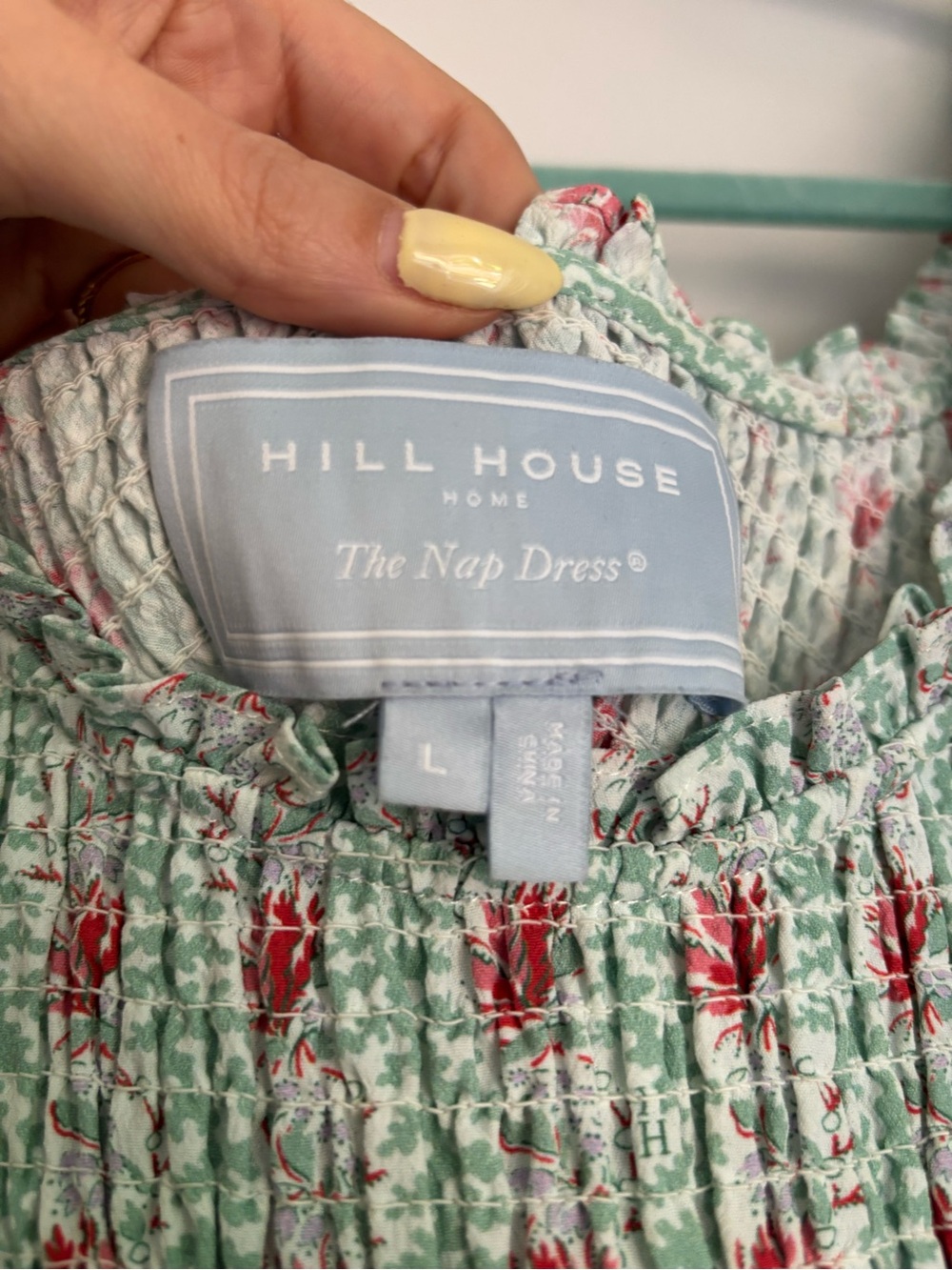 Hill House Louisa nap dress, mint and coral floral pattern, Size L - Picture 2 of 4